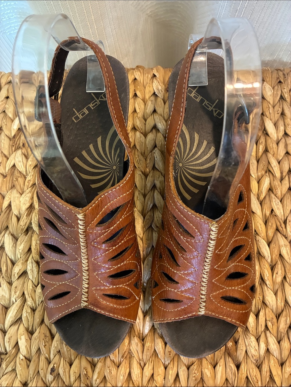 Dansko Cognac Leather Cutout Slingback Clogs with Block Heel - Picture 5 of 8
